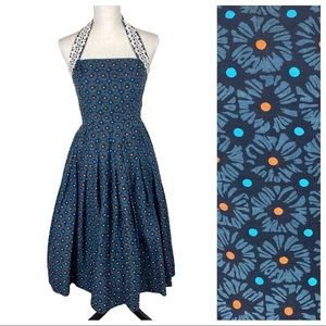 Vintage Floral Polka Dot A-Line Halter Dress XS/S Rockabilly Retro 50s Pin Up